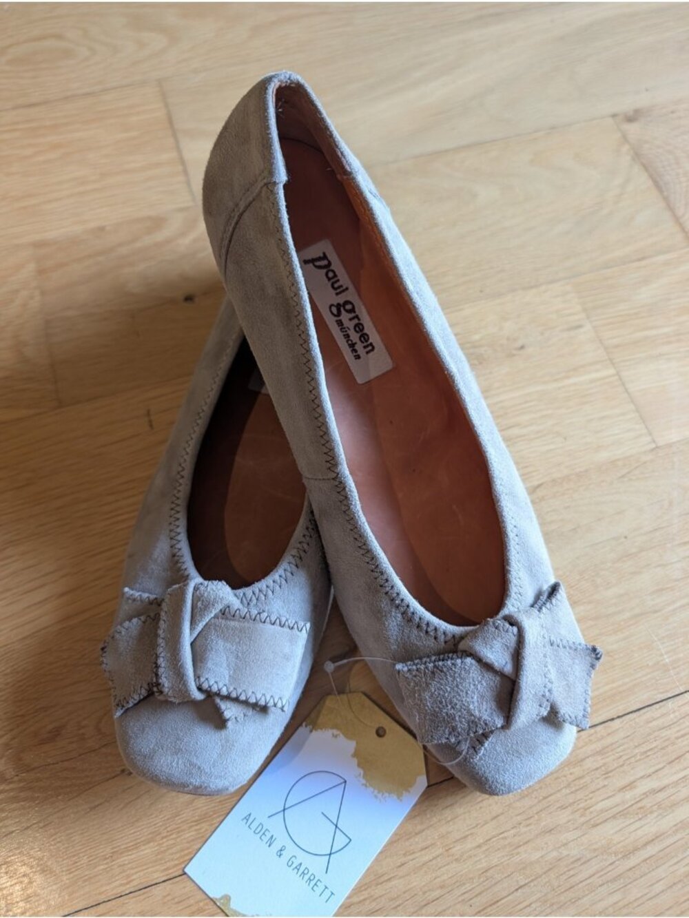 Paul Green Neutral Beige Suede Bow Flats